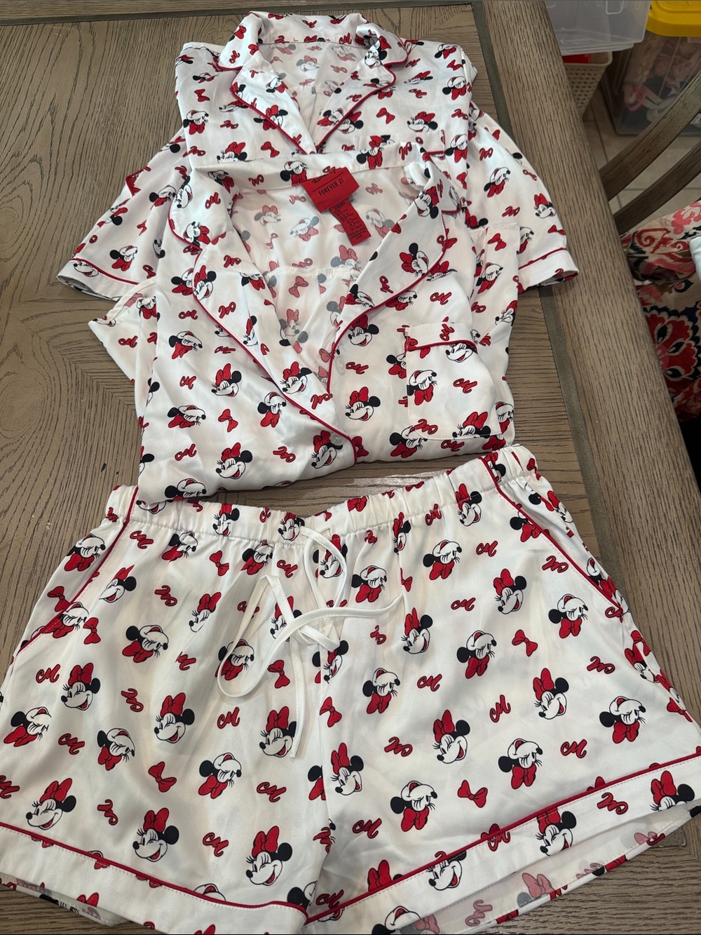 Minnie Mouse White & Red Pajama Set
